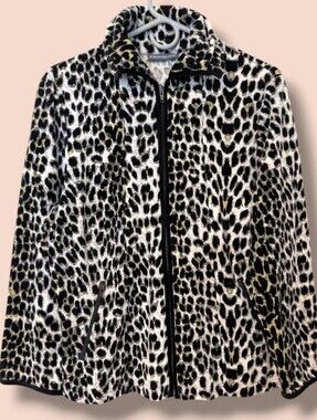 Adagio Black Yellow Leopard Soft Corduroy Cotton Roll Neck Full Zip Jacket